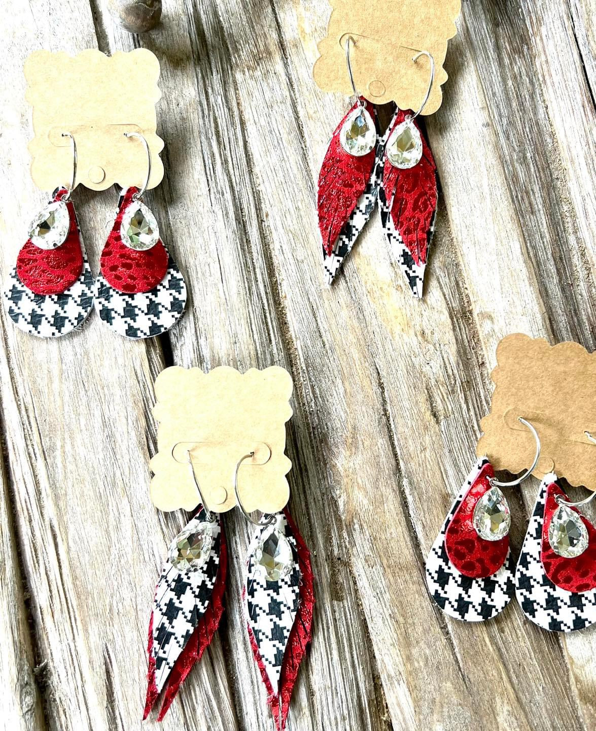 Houndstooth and Crimson Earrings