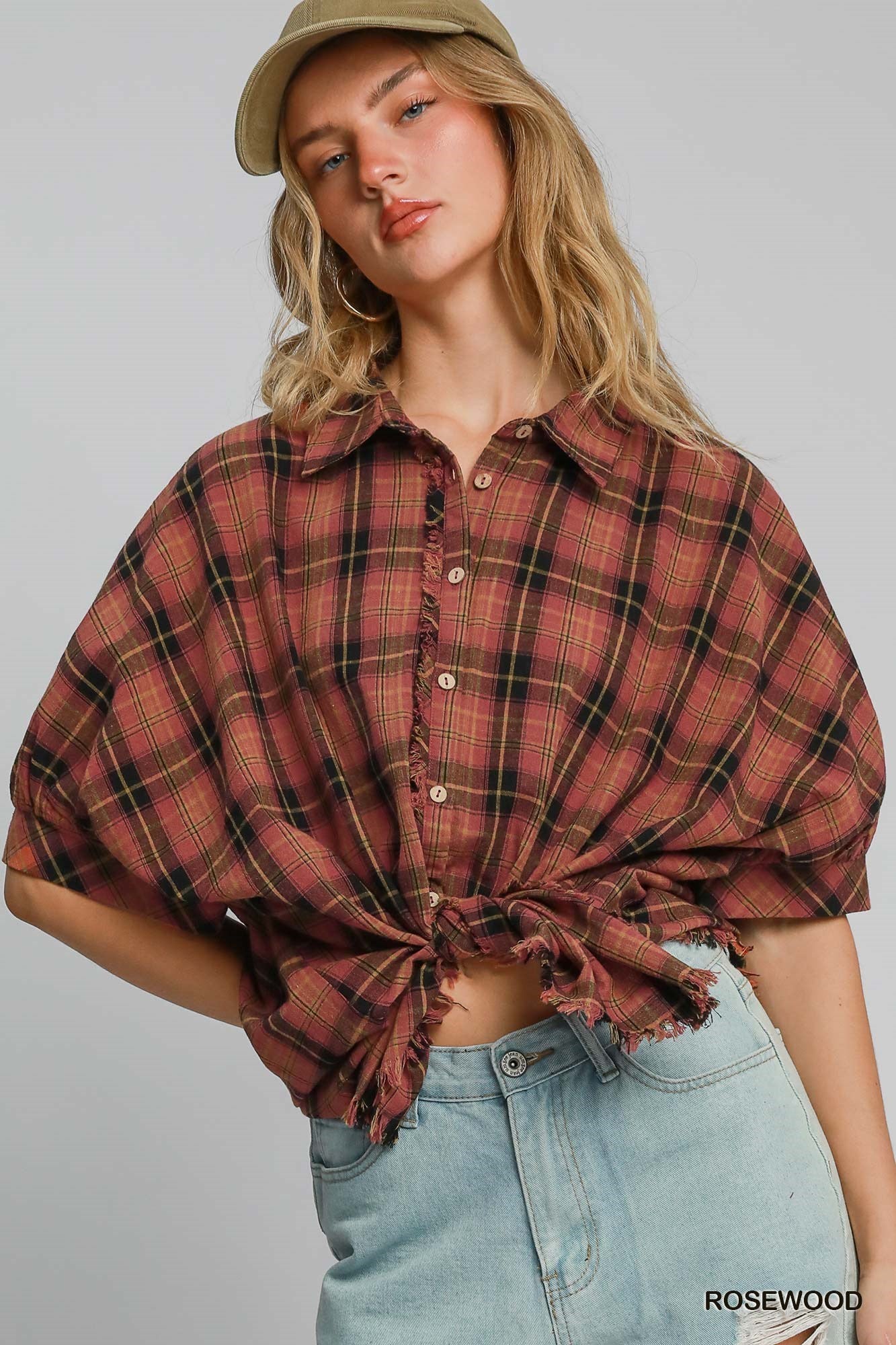 Plaid Collared Button Down Top