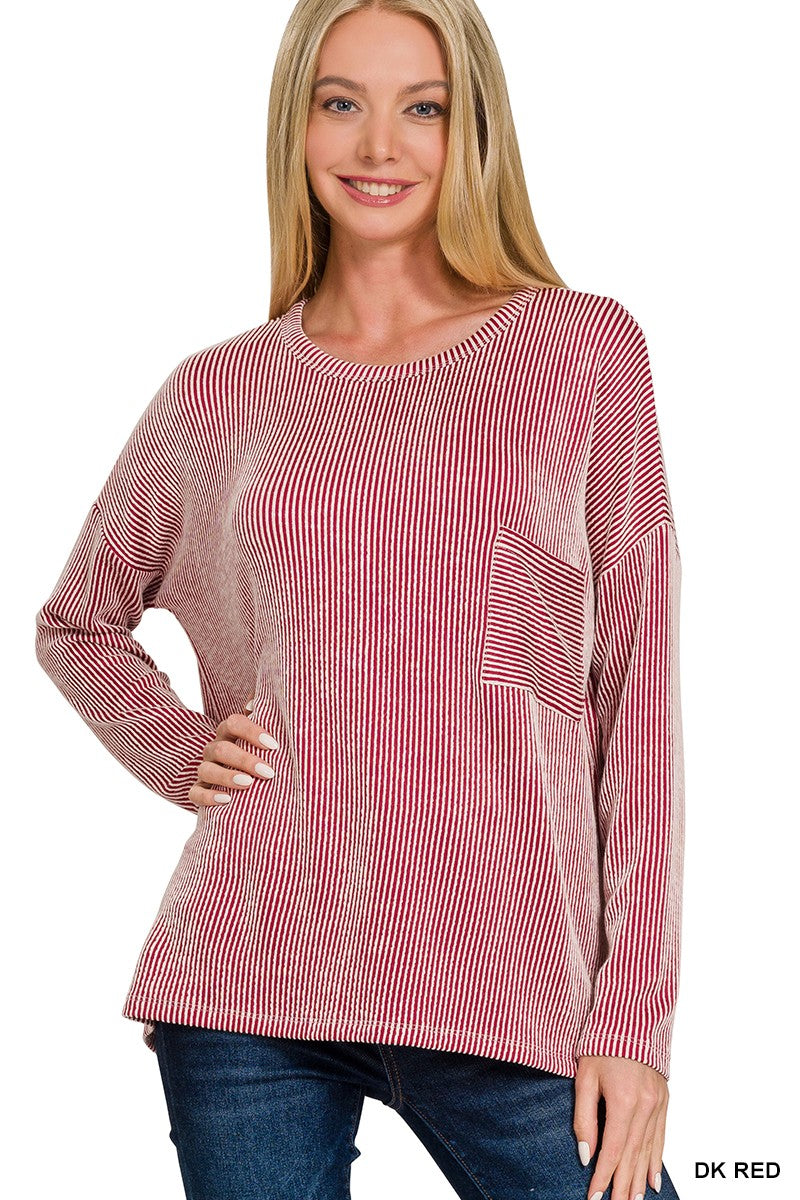 RIBBED LONG SLEEVE TOP (Multiple Colors Available)