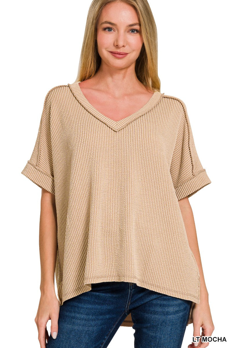 CORDED RIB V NECK TOP (Multiple Colors Available)