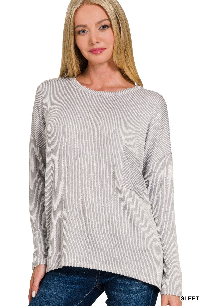 RIBBED LONG SLEEVE TOP (Multiple Colors Available)