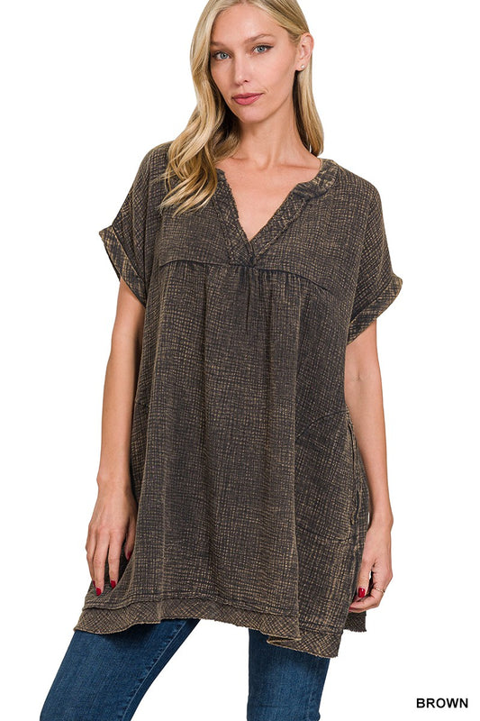 RAW EDGE V-NECK DRESS