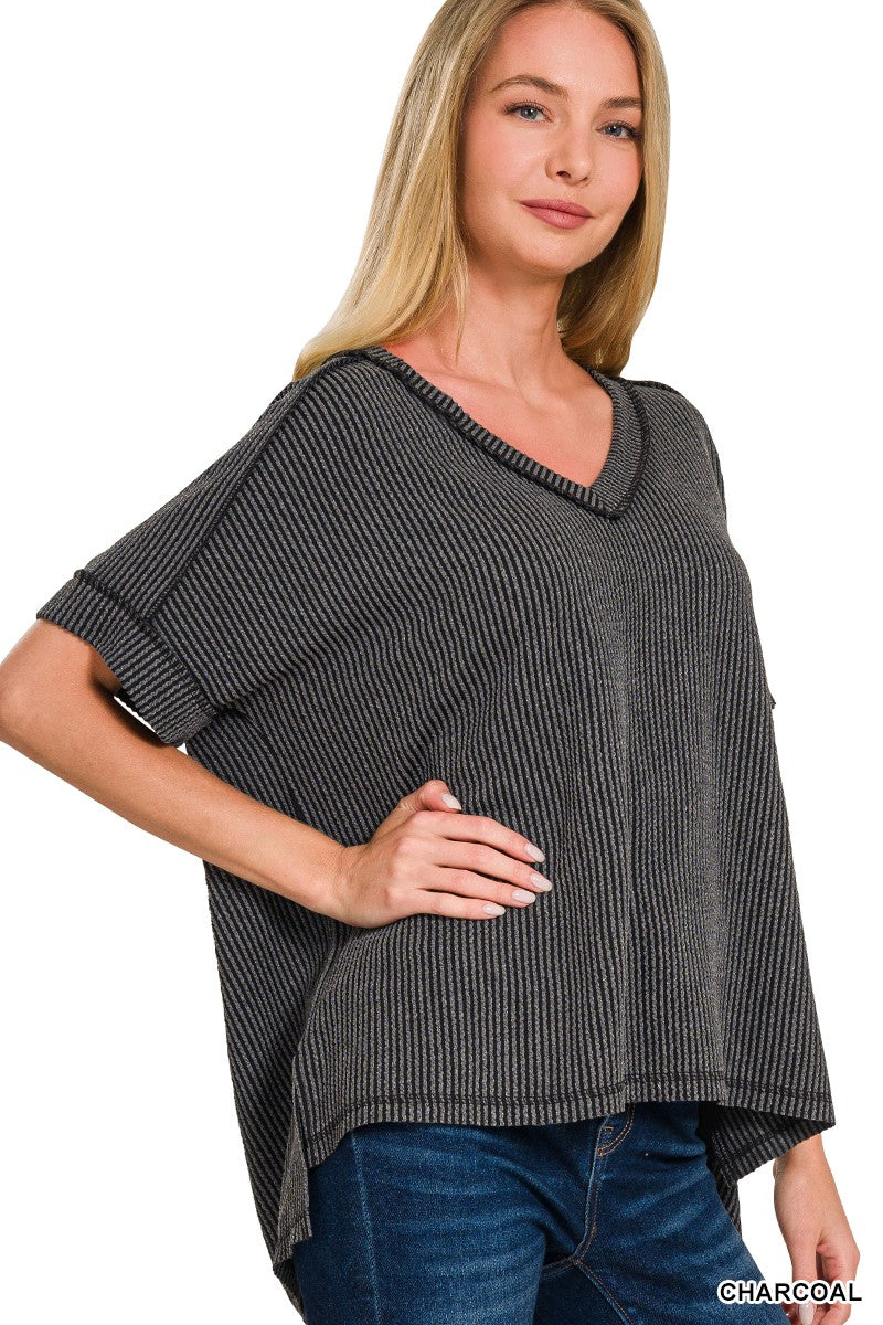 CORDED RIB V NECK TOP (Multiple Colors Available)