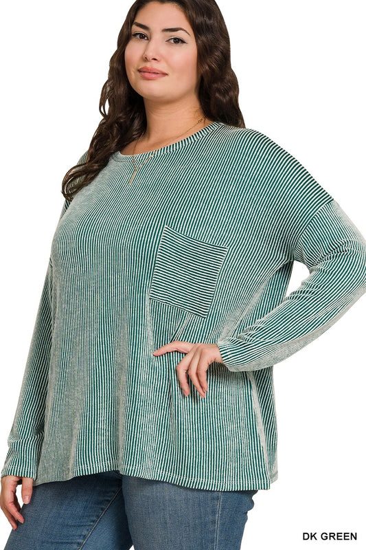 PLUS RIBBED LONG SLEEVE TOP (Multiple Colors Available)