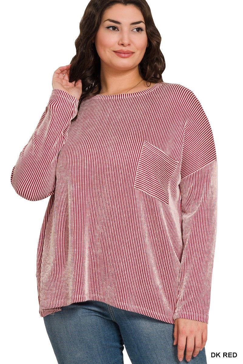 PLUS RIBBED LONG SLEEVE TOP (Multiple Colors Available)