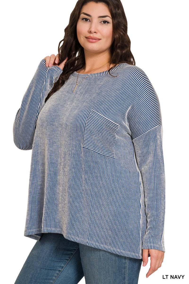 PLUS RIBBED LONG SLEEVE TOP (Multiple Colors Available)