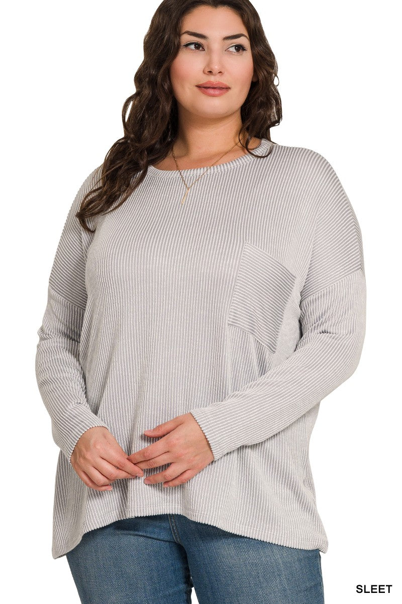 PLUS RIBBED LONG SLEEVE TOP (Multiple Colors Available)